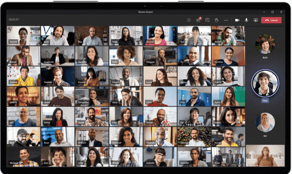 Microsoft Teams jusqu'à 49 participants affichés