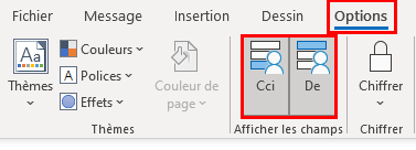 Fichier 
Message 
Couleurs v 
Polices v 
Effets v 
Thèmes 
Insertion 
Couleur cle 
page v 
Dessin Options 
Cci De 
Afficher les champs 
Chiffrer 
Chiffrer 